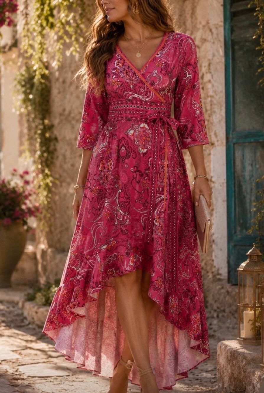 Anthropologie odd molly Wrap dress high low paisley ruffle boho romantic pink M